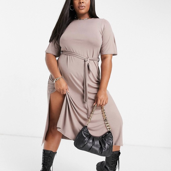 NWOT Tie Waist Midi Shirt Dress - Picture 2 of 8